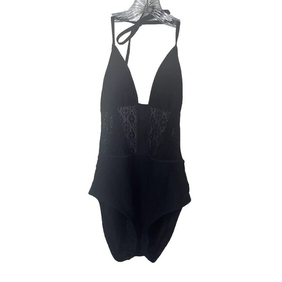 XL Mossimo One Puce Black Swimsuit Woman Halter Crochet Padded Nylon/Spandex - Picture 1 of 8